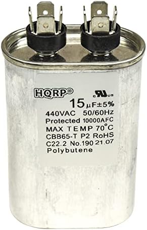 HQRP 15uf 370-440V Capacitor Works with AC Electric Motor Run Start HVAC Blower Compressor Furnace 15MFD 27L567 97F9004 Z97F9004 97F9004BZ3 CBB65 UL Listed