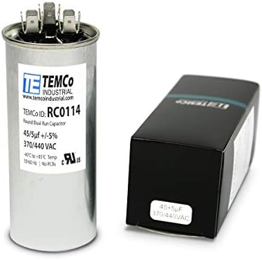 TEMCo 45+5 uf/MFD 370-440 VAC Volts Round Dual Run Capacitor 50/60 Hz AC Electric - Lot -1 (Optional uf/MFD, Voltage and Lot Quantities Available)
