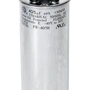 PowerWell 40 + 5 MFD uf 370 VAC or 440 Volt Dual Run Round Capacitor PW-40/5/R for Condenser Straight Cool or Heat Pump Air Conditioner 40/5 Micro Farad