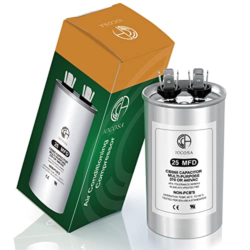 JOCOSA 25 MFD AC Capacitor 370 440 VAC 50/60Hz 25uf CBB65 Round Run Start Capacitor for Condenser Straight Cool, AC Unit Fan Motor Start, Heat Pump, Air Conditioner, Pool Pump - 5 Year Warranty