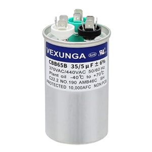 VEXUNGA 35/5 uF 35+5 MFD 370V or 440V Dual Run Start Round A/C Capacitor CBB65B Air Conditioner Capacitors for AC Unit Fan Motor Start or Heat Pump or Condenser Straight Cool