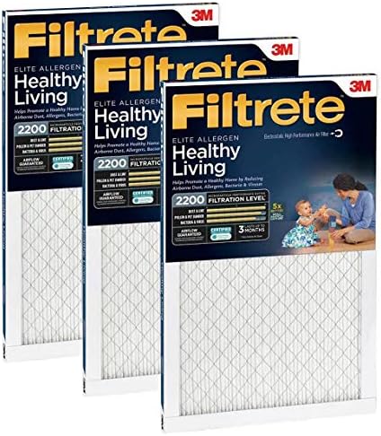 Filtrete MPR 2200 16 x 25 x 1 Healthy Living Elite Allergen Reduction HVAC Air Filter, Delivers Cleaner Air Throughout Your Home, 3-Pack