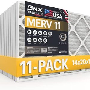 BNX 14x20x1 MERV 11 Air Filter 11 Pack - MADE IN USA - Electrostatic Pleated Air Conditioner HVAC AC Furnace Filters - Removes Dust, Mold, Pollen, Lint, Pet Dander, Smoke, Smog