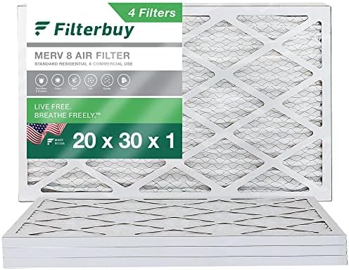 Filterbuy 20x30x1 Air Filter MERV 8 Dust Defense (4-Pack), Pleated HVAC AC Furnace Air Filters Replacement (Actual Size: 19.50 x 29.50 x 0.75 Inches)