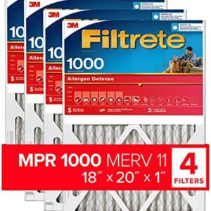 Filtrete 18x20x1 Air Filter, MPR 1000, MERV 11, Micro Allergen Defense 3-Month Pleated 1-Inch Air Filters, 4 Filters
