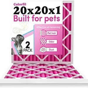 20x20x1 Air Filter by Colorfil | Color Changing Filters Designed for Cat and Dog Odor | MERV 8 Filter | Air FIlter 20x20x1 | Air Conditioner Filter | HVAC Filter for Pet Hair | 20x20 Air Filter 2 pack