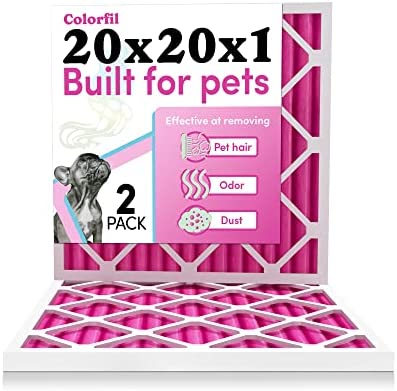 20x20x1 Air Filter by Colorfil | Color Changing Filters Designed for Cat and Dog Odor | MERV 8 Filter | Air FIlter 20x20x1 | Air Conditioner Filter | HVAC Filter for Pet Hair | 20x20 Air Filter 2 pack