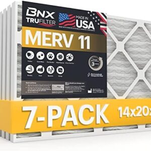 BNX 14x20x1 MERV 11 Air Filter 7 Pack - MADE IN USA - Electrostatic Pleated Air Conditioner HVAC AC Furnace Filters - Removes Dust, Mold, Pollen, Lint, Pet Dander, Smoke, Smog