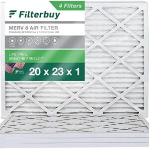Filterbuy 20x23x1 Air Filter MERV 8 Dust Defense (4-Pack), Pleated HVAC AC Furnace Air Filters Replacement (Actual Size: 19.50 x 22.50 x 0.75 Inches)