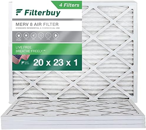 Filterbuy 20x23x1 Air Filter MERV 8 Dust Defense (4-Pack), Pleated HVAC AC Furnace Air Filters Replacement (Actual Size: 19.50 x 22.50 x 0.75 Inches)