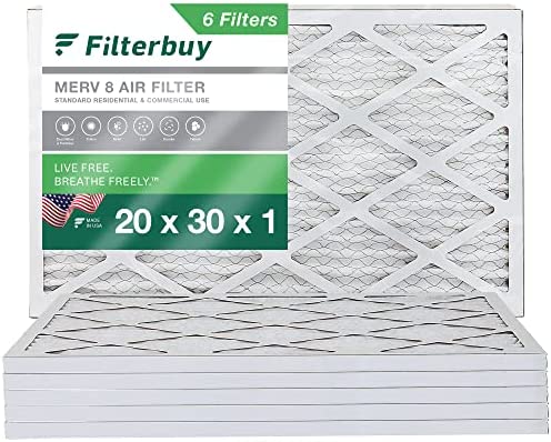 Filterbuy 20x30x1 Air Filter MERV 8 Dust Defense (6-Pack), Pleated HVAC AC Furnace Air Filters Replacement (Actual Size: 19.50 x 29.50 x 0.75 Inches)