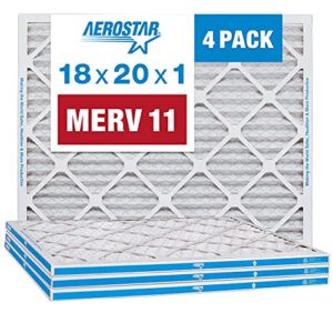 Aerostar 18x20x1 MERV 11 Pleated Air Filter, AC Furnace Air Filter, 4 Pack (Actual Size: 17 3/4"x19 3/4"x3/4")