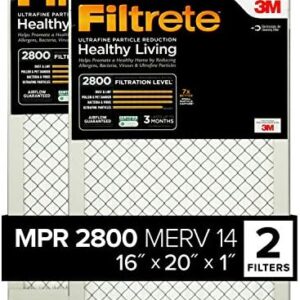 Filtrete 16x20x1 Air Filter, MPR 2800, MERV 14, Healthy Living Ultrafine Particle Reduction 3-Month Pleated 1-Inch Air Filters, 2 Filters
