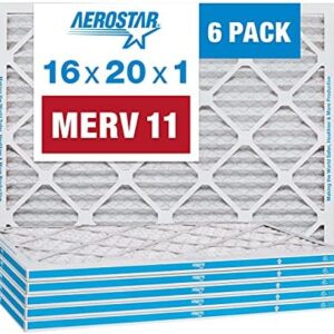 Aerostar 16x20x1 MERV 11 Pleated Air Filter, AC Furnace Air Filter, 6 Pack (Actual Size: 15 3/4"x 19 3/4" x 3/4")