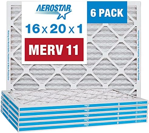 Aerostar 16x20x1 MERV 11 Pleated Air Filter, AC Furnace Air Filter, 6 Pack (Actual Size: 15 3/4"x 19 3/4" x 3/4")