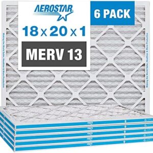 Aerostar 18x20x1 MERV 13 Pleated Air Filter, AC Furnace Air Filter, 6-Pack (Actual Size: 17 3/4" x 19 3/4" x 3/4")
