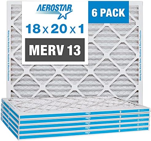 Aerostar 18x20x1 MERV 13 Pleated Air Filter, AC Furnace Air Filter, 6-Pack (Actual Size: 17 3/4" x 19 3/4" x 3/4")