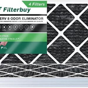Filterbuy 12x24x1 Air Filter MERV 8 Odor Eliminator (4-Pack), Pleated HVAC AC Furnace Air Filters Replacement with Activated Carbon (Actual Size: 11.38 x 23.38 x 0.75 Inches)