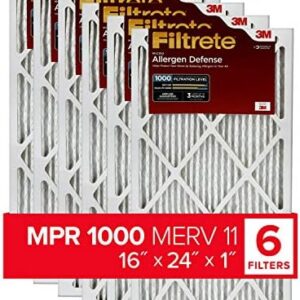 Filtrete 16x24x1 Air Filter MPR 1000 MERV 11, Micro Allergen Defense, 6-Pack (exact dimensions 15.81x23.81x0.81)