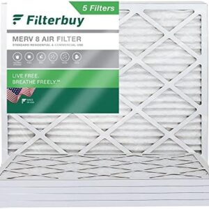 Filterbuy 18x24x1 Air Filter MERV 8 Dust Defense (5-Pack), Pleated HVAC AC Furnace Air Filters Replacement (Actual Size: 17.38 x 23.38 x 0.75 Inches)