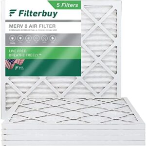 Filterbuy 24x24x1 Air Filter MERV 8 Dust Defense (5-Pack), Pleated HVAC AC Furnace Air Filters Replacement (Actual Size: 23.38 x 23.38 x 0.75 Inches)