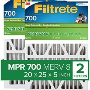Filtrete 20x25x5 Air Filter, MPR 700, MERV 8, Clean Living Dust, Pollen and Pet Dander Reduction 3-Month Pleated 5-Inch Air Filters, 2 Filters
