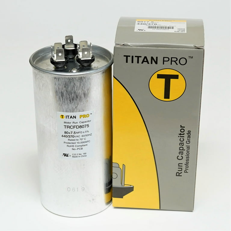 Titan TRCFD8075 Dual Rated Motor Run Capacitor Round MFD 80/7.5 Volts 440/370