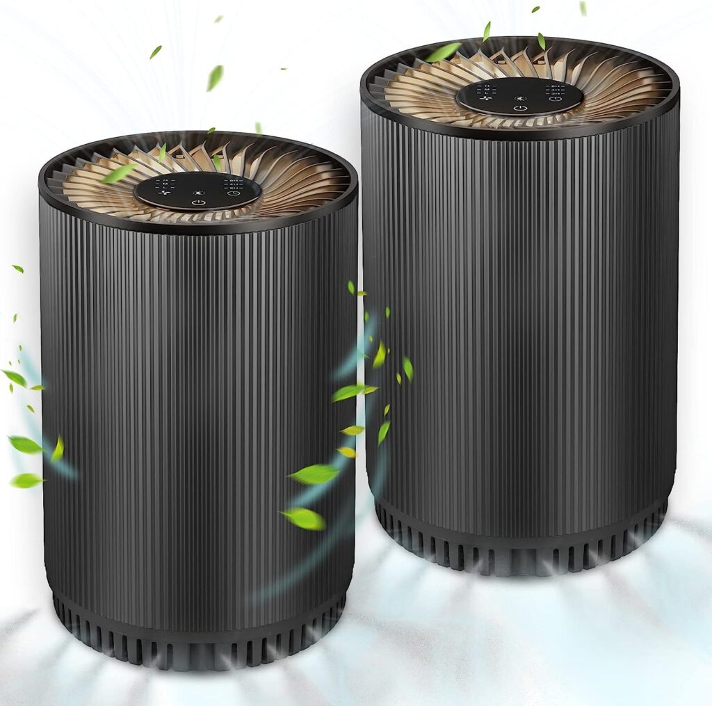 2 Pack Druiap Air Purifiers for Home Bedroom up to 690ftÂ², H13 True HEPA Filter Air Cleaner Filterable 99.97% Micron Particles/Smoke/Pet Dander/Odor/for Office, Dorm, Apartment, Kitchen (KJ80 Black)