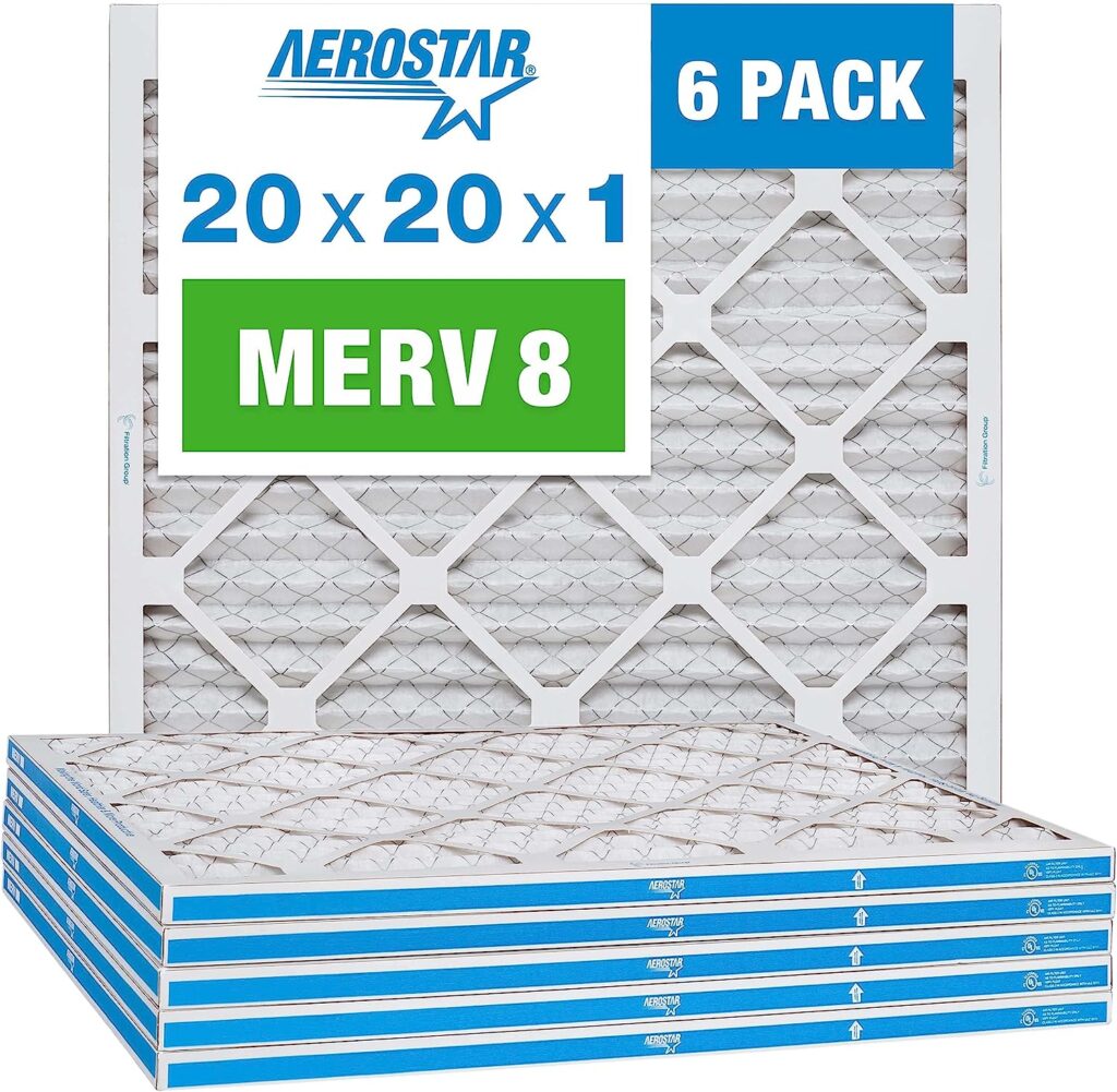 Aerostar 20x20x1 MERV 8 Pleated Air Filter, AC Furnace Air Filter, 6 Pack (Actual Size: 19 3/4 x 19 3/4 x 3/4)