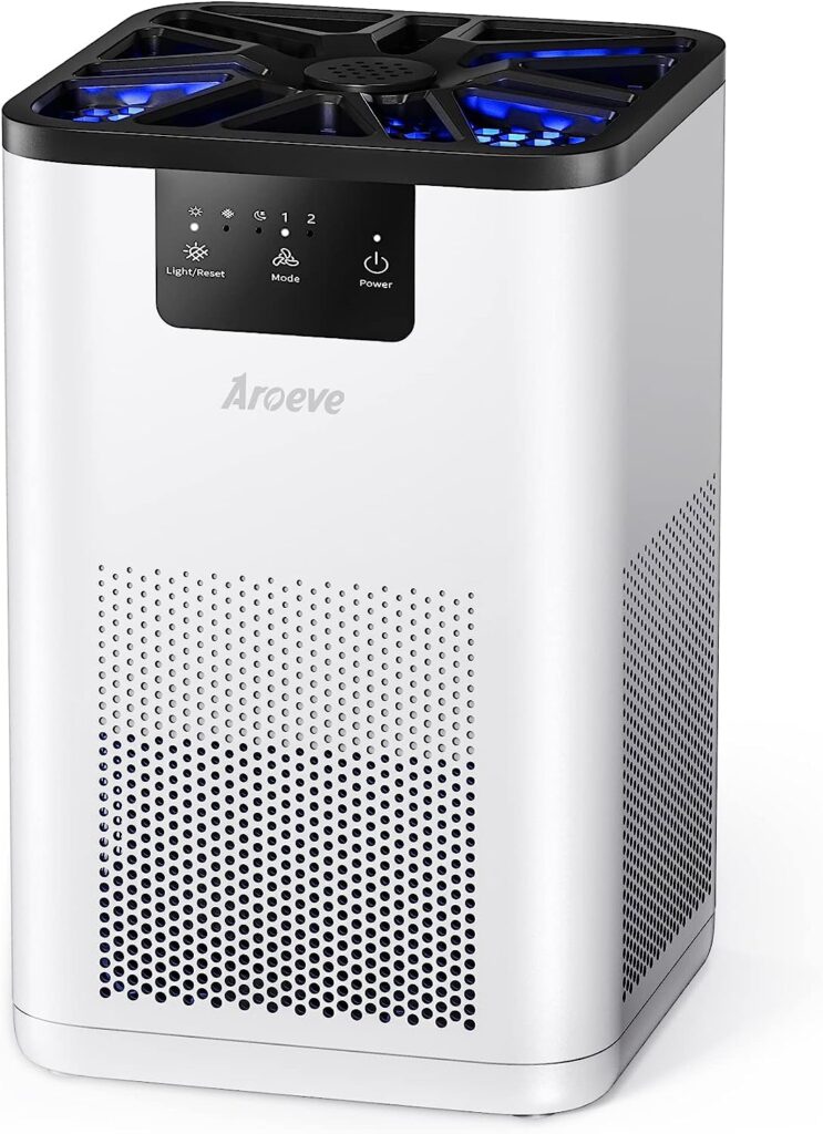 AROEVE Air Purifiers for Bedroom HEPA Air Purifier With Aromatherapy Function For Pet Smoke Pollen Dander Hair Smell 20dB Air Cleaner For Bedroom Office Living Room Kitchen, MK06- White