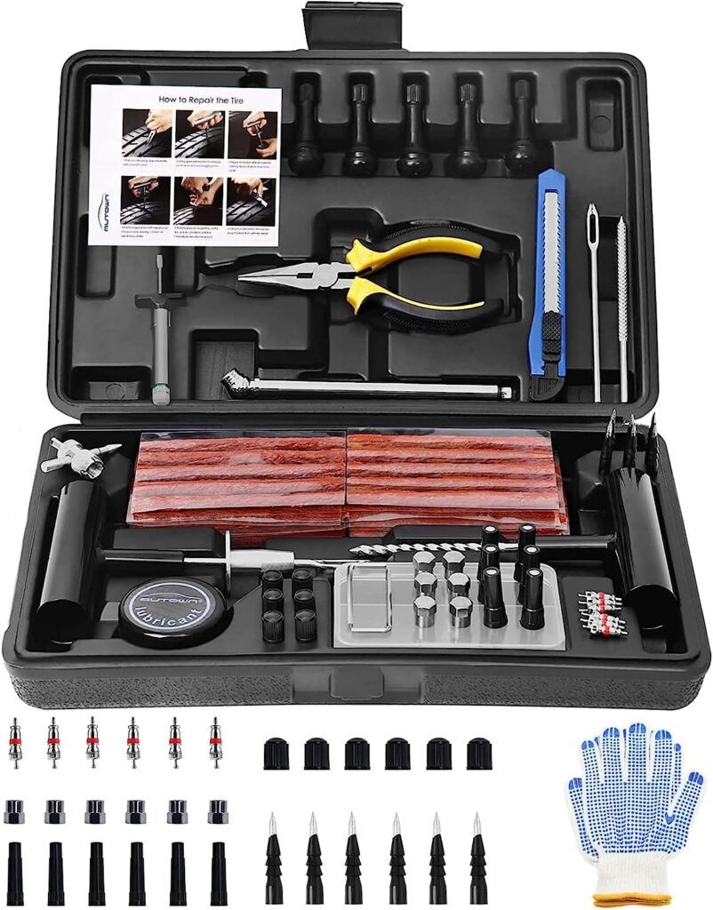 AUTOWN Tire Repair Kit, 102 Pcs Heavy Duty Tire Plug Kit for Car, Universal Tire Patch kit to Fix Punctures and Plug Flats, tire Repair Plugs Truck, RV, ATV, Tractor, Trailer