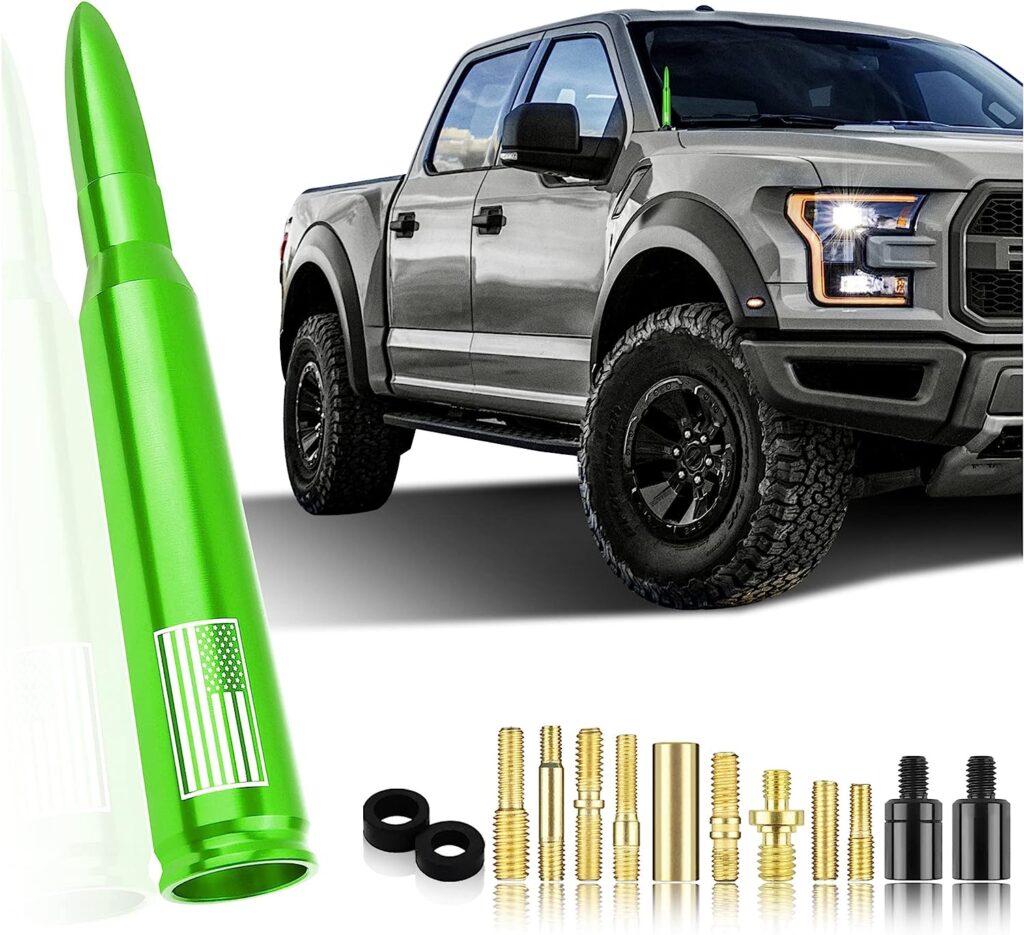 Car Bullet Antenna,Truck Exterior Decoration Accessories Car Vehicle Replacement Antenna Conpatible with Ford F150 RAM 1500 GMC Heavy Duty Pickup Trucks Accessories(New Upgrade Green-U.S. Flag)