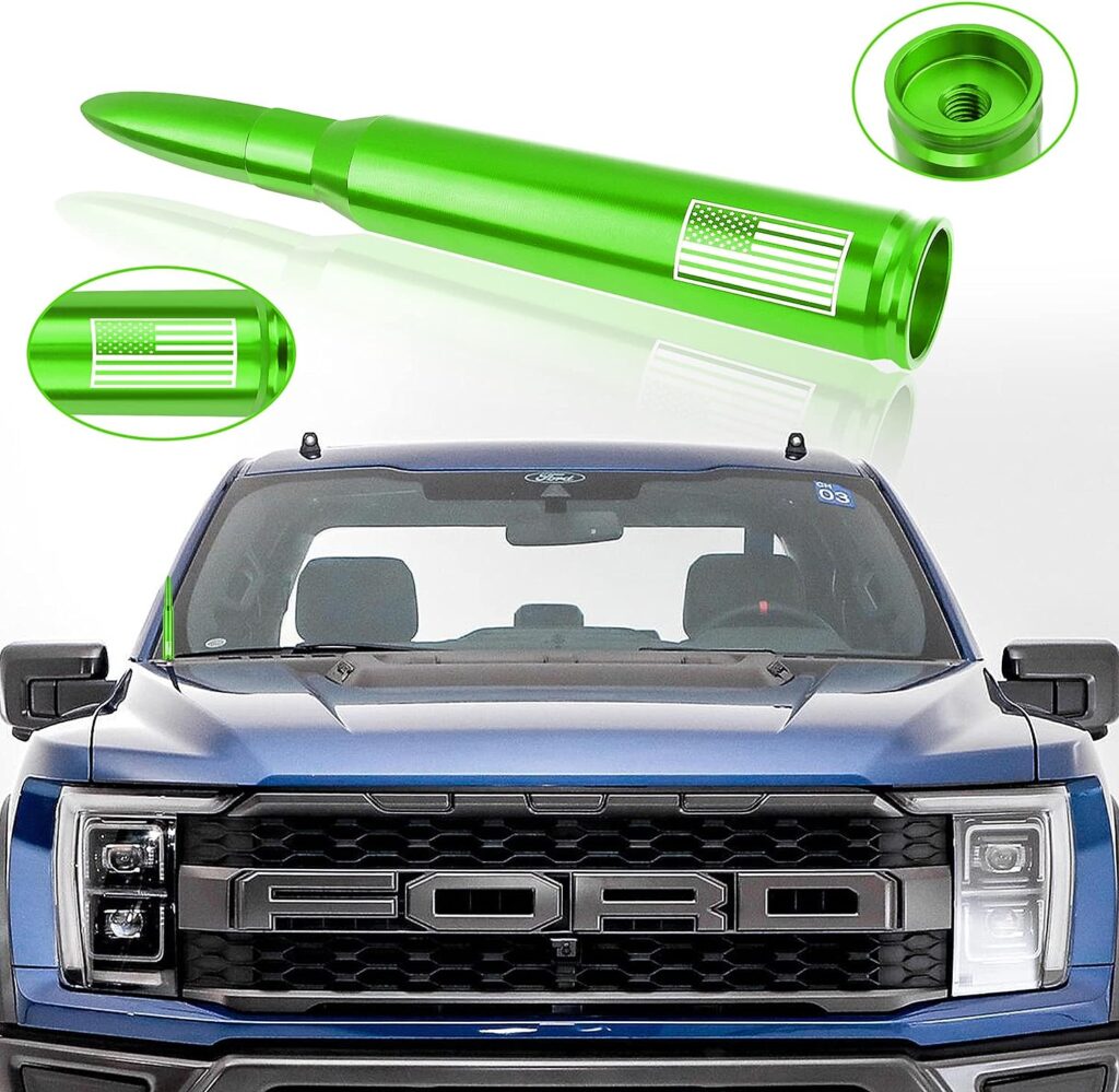 Car Bullet Antenna,Truck Exterior Decoration Accessories Car Vehicle Replacement Antenna Conpatible with Ford F150 RAM 1500 GMC Heavy Duty Pickup Trucks Accessories(New Upgrade Green-U.S. Flag)