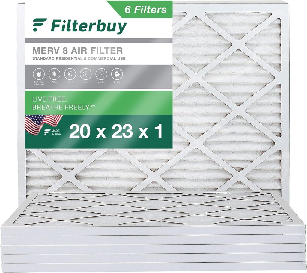 Filterbuy 20x23x1 Air Filter MERV 8 Dust Defense (6-Pack), Pleated HVAC AC Furnace Air Filters Replacement (Actual Size: 19.50 x 22.50 x 0.75 Inches)