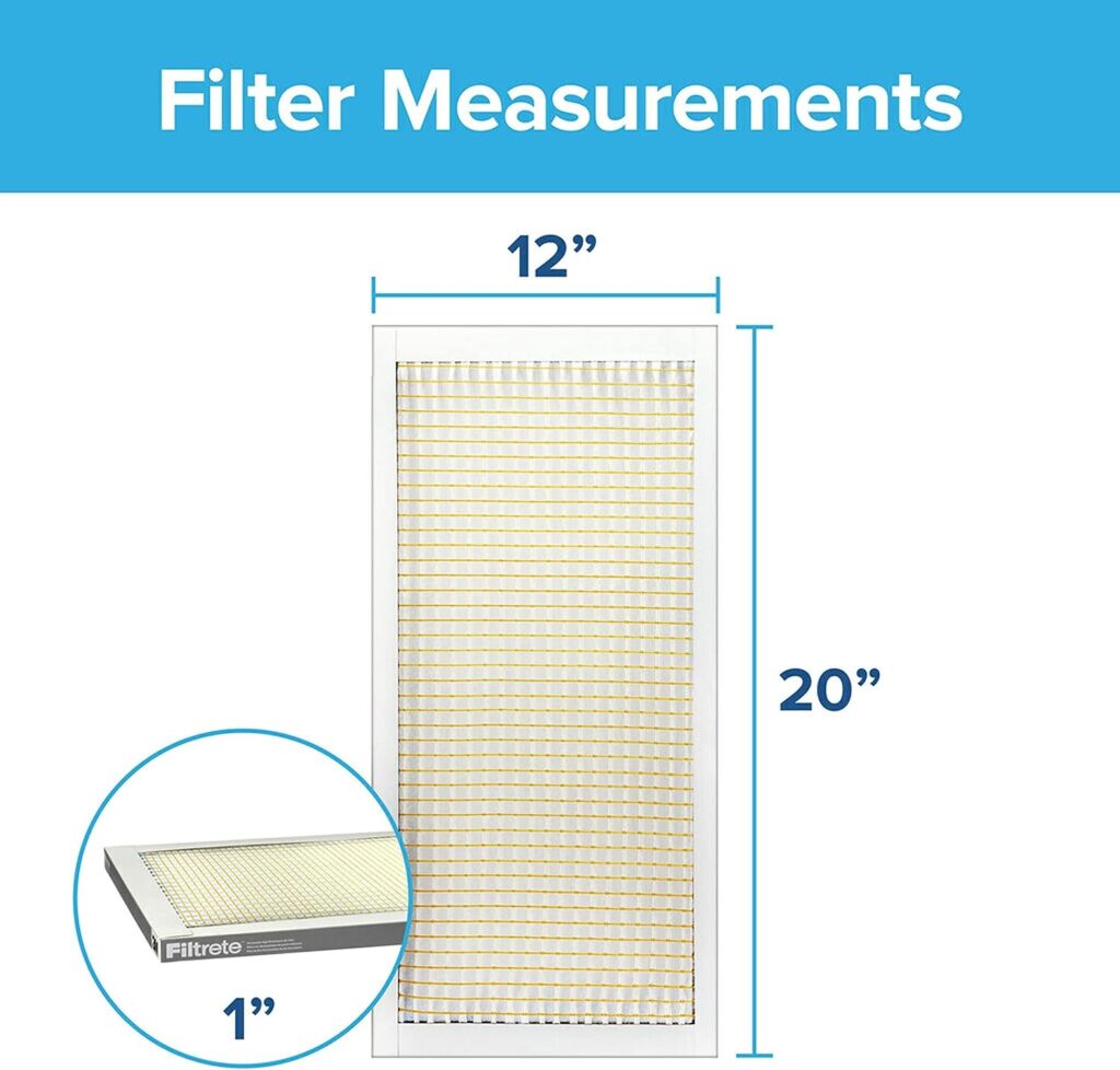 Filtrete 12x20x1 Air Filter, MPR 300, MERV 5, Clean Living Basic Dust 3-Month Pleated 1-Inch Air Filters, 6 Filters