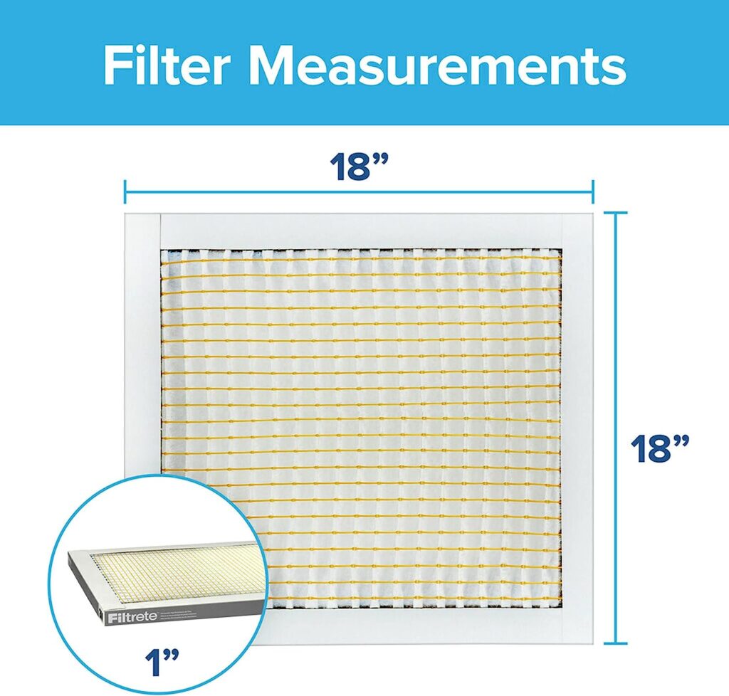 Filtrete 18x18x1 Air Filter, MPR 300, MERV 5, Clean Living Basic Dust 3-Month Pleated 1-Inch Air Filters, 6 Filters, White