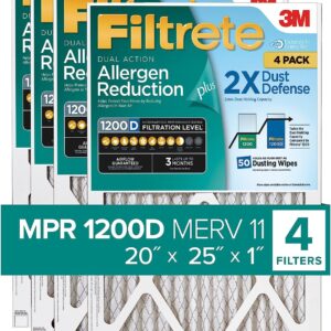 filtrete 20x25x1 air filter mpr 1200d merv 11 allergen reduction plus dust 4 pack filters exact dimensions 1981x2481x081