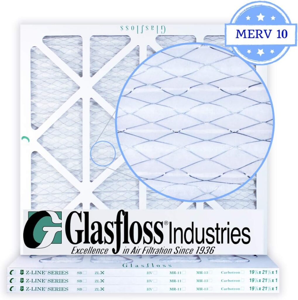Glasfloss 19-7/8 x 21-1/2 x 1 Air Filters (Case of 4), MERV 10, Pleated, Made in USA
