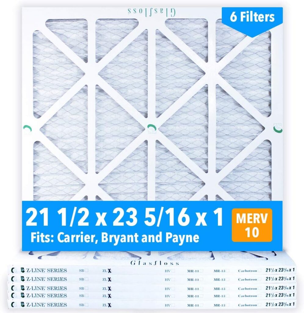 Glasfloss 21-1/2 x 23-5/16 x 1 Air Filters (Case of 6), MERV 10, Pleated, Made in USA