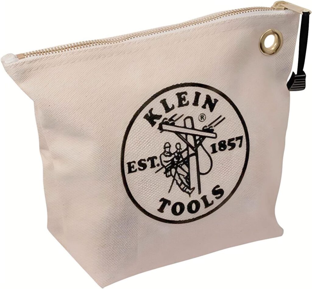 Klein Tools 5539NAT Zipper Bag, Canvas Tool Pouch is 10-Inch Consumables Bag for Storing Parts, Brass Grommet for Easy Hanging, Natural