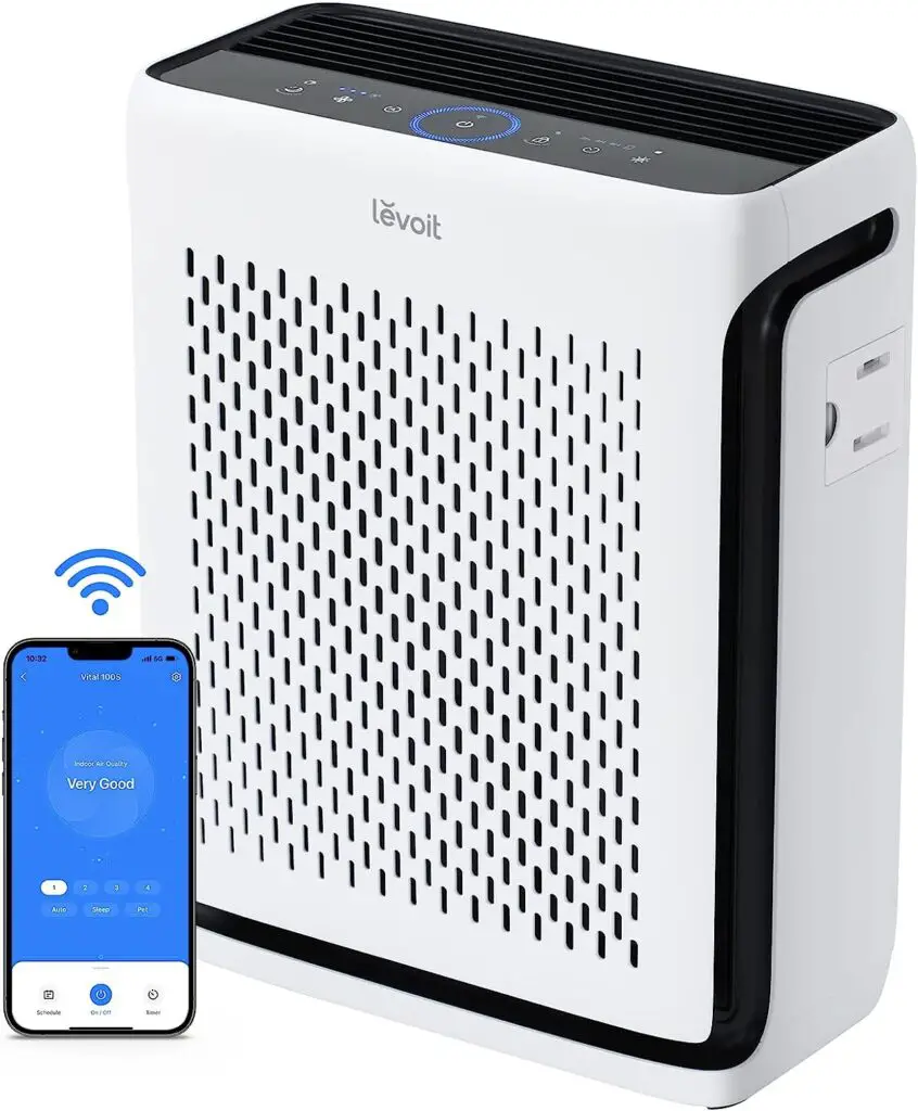 LEVOIT Air Purifiers for Home Large Room Bedroom Up to 1110 FtÂ² with Air Quality and Light Sensors, Smart WiFi, Washable Filters, HEPA Filter Captures Pet Hair, Allergies, Dust, Smoke, Vital 100S