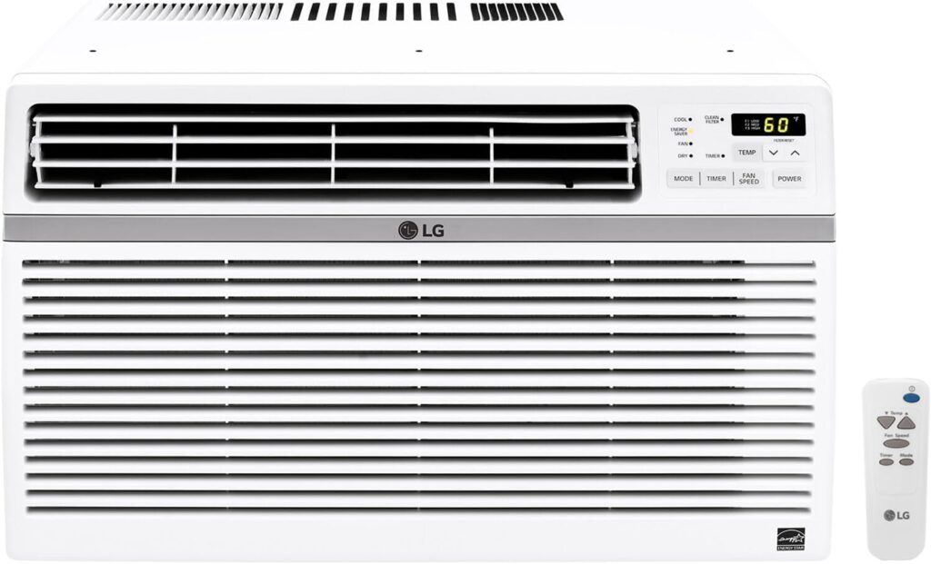 LG 12,000 BTU Window Air Conditioner, Cools 550 Sq.Ft. (22 x 25 Room Size), Quiet Operation, Electronic Control with Remote, 3 Cooling  Fan Speeds, Energy Star, Auto Restart, 115V, White