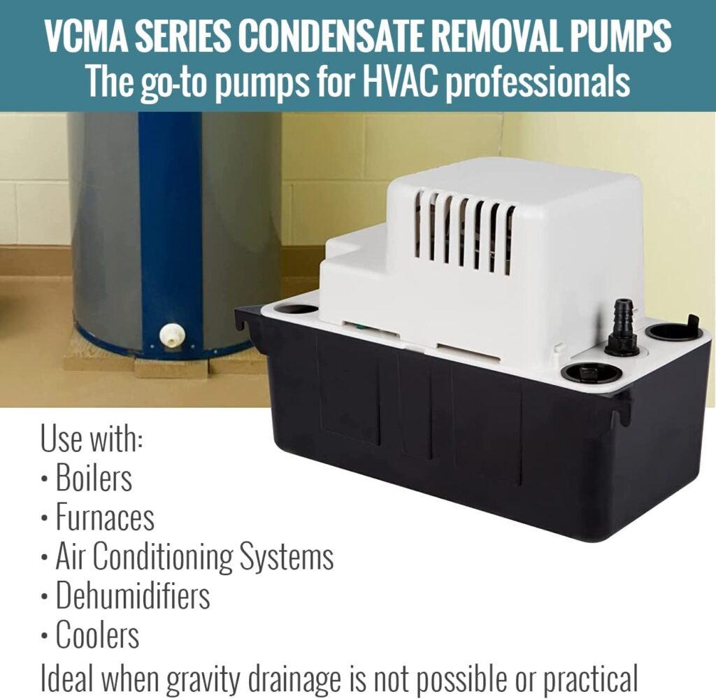 Little Giant VCMA-15ULS 115 Volt, 65 GPH, 1/50 HP Automatic Condensate Removal Pump with Safety Switch, White/Black, 554405
