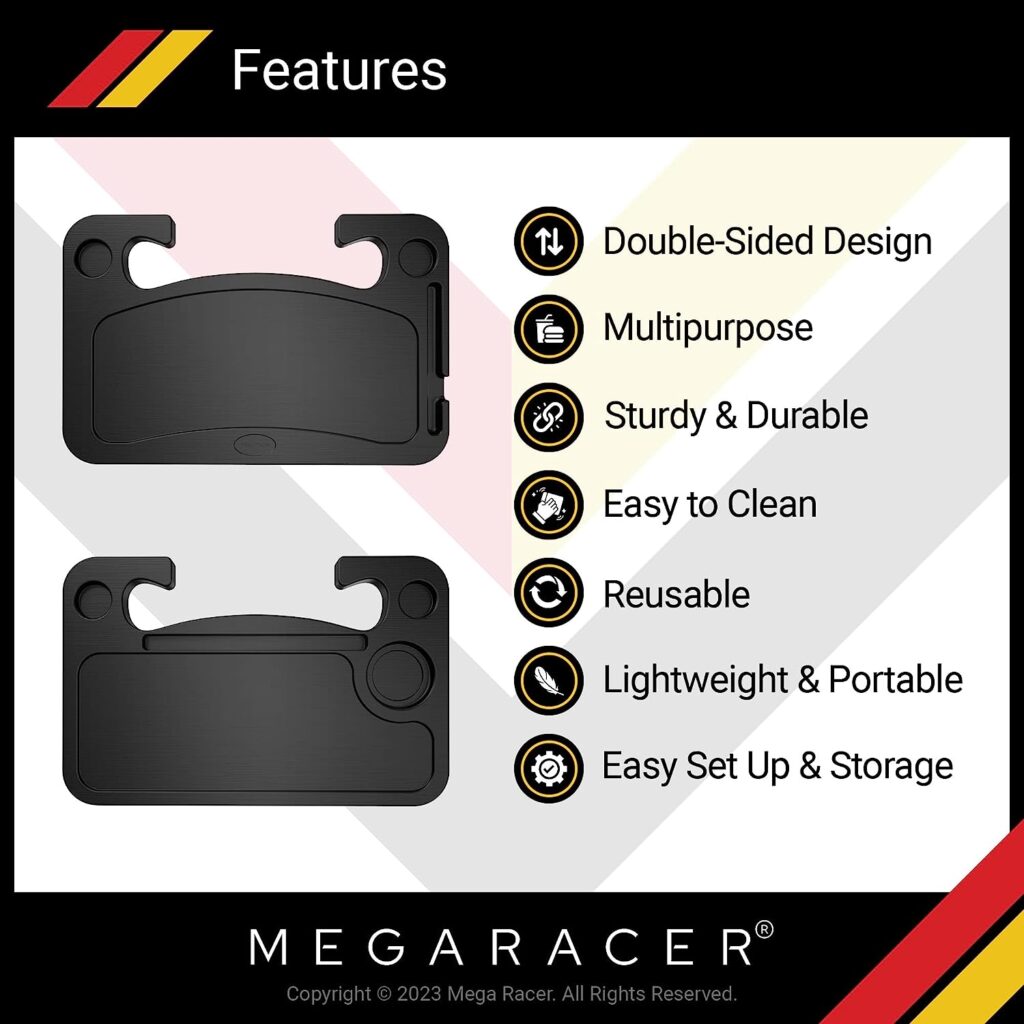 Mega Racer Steering Wheel Car Tray Table - Travel, Meal or Workstation, for Car, Truck, SUV, Van - Automotive Accessories, Car Essentials, Universal Fit, 1 Piece
