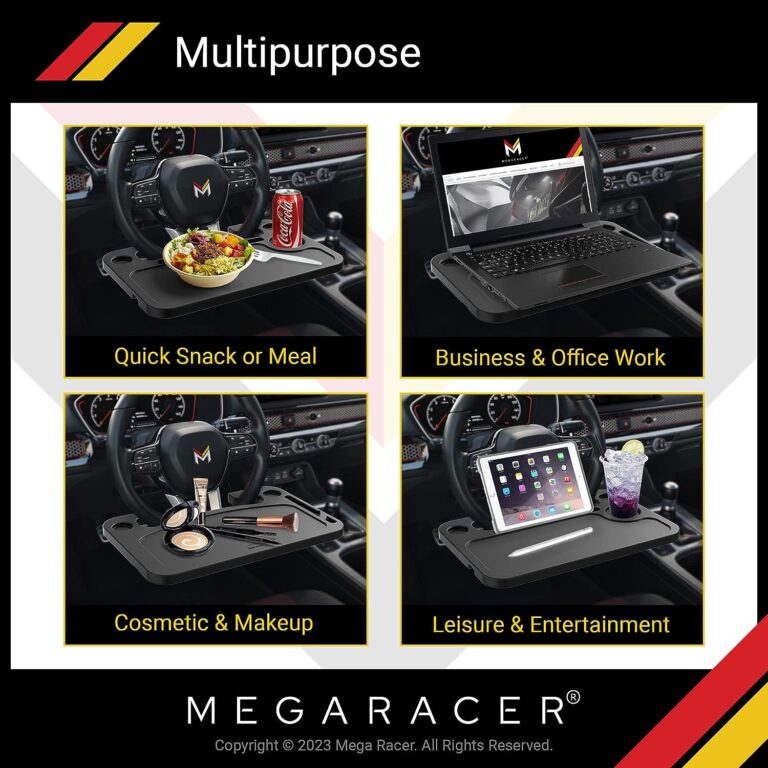 Mega Racer Steering Wheel Car Tray Table – Travel, Meal or Workstation, for Car, Truck, SUV, Van – Automotive Accessories, Car Essentials, Universal Fit, 1 Piece Review