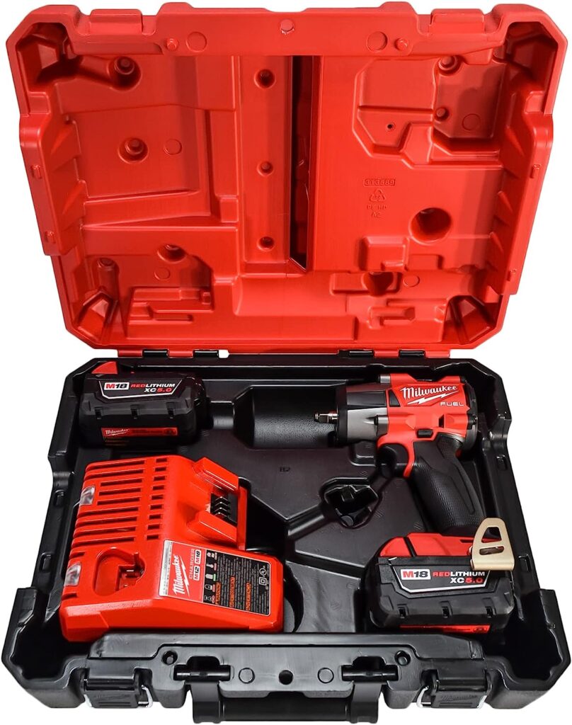 Milwaukee M18 18V Fuel 3/8 Mid-Torque Impact Wrench Kit Cordless Lithium-Ion Brushless 2960-22 with (2) 5Ah XC Batteries, Charger  Carrying Tool Case