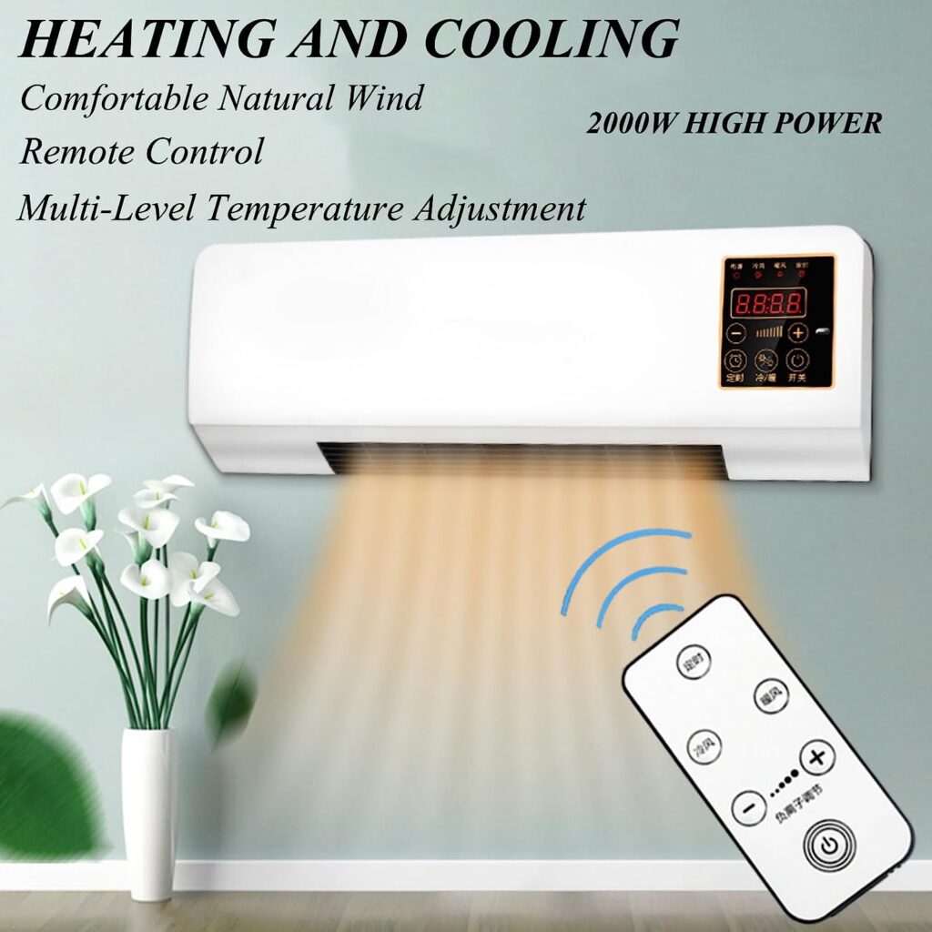 Mini Air Conditioner, 2000W Mini Air Cooling Heating Fan for Bedroom, Portable Wall Mount Air Conditioners and Heater Combo, Wall Mounted Fan, Remote Control or Touch Screen Control