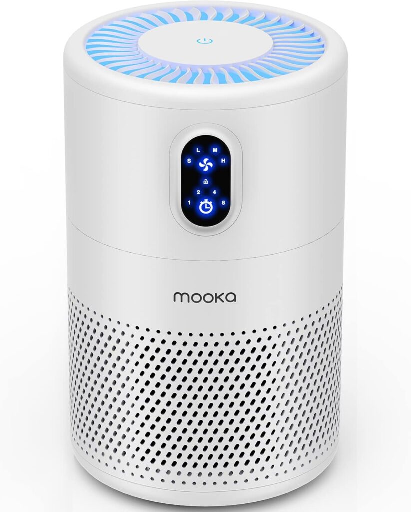 MOOKA Air Purifiers for Home Large Room up to 1076ftÂ², H13 True HEPA Air Filter Cleaner, Odor Eliminator, Remove Smoke Dust Pollen Pet Dander, Night Light(Available for California)
