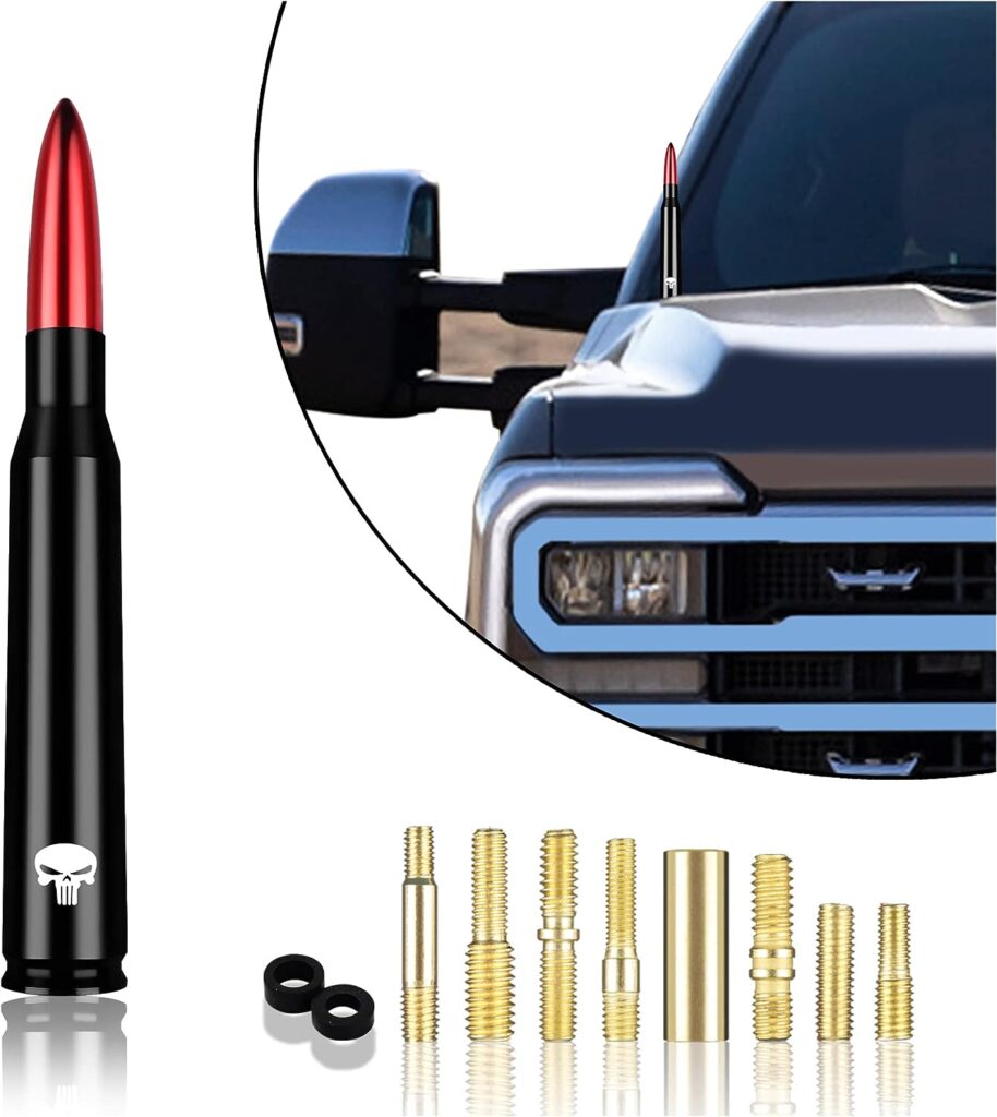 NHHC Aluminum Alloy Skull Car Bullet Antenna,Compatible for Dodge Ford Toyota Jeep GMC Replacement Antenna Truck Accessories,for Car Truck Antenna Replacement (Red)