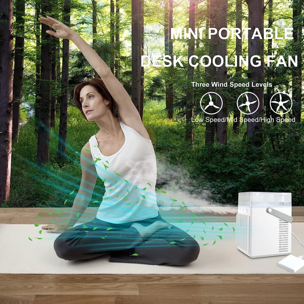 Portable Air Conditioner Fan Personal Air Conditioner Mini Evaporative Personal Air Cooler with 3 Speeds 2000mAh Battery PoweredUSB Rechargeable Portable Evaporative Cooler for Bedroom Office Outdoor